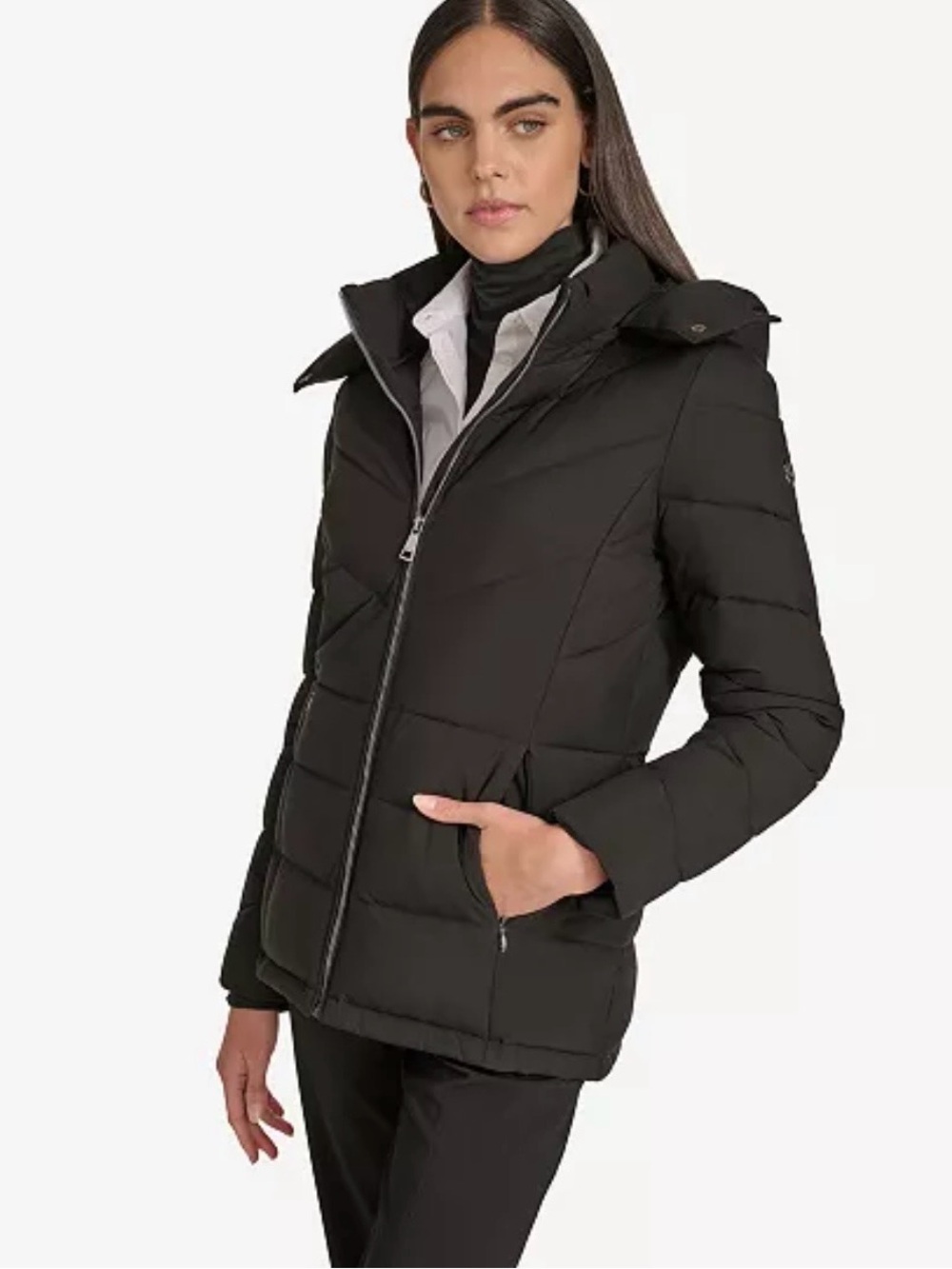 Calvin Klein Black Quilted Puffer Jacket with Stand Collar